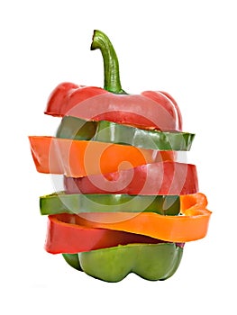 Longitudinal sections of colorful sweet peppers photo