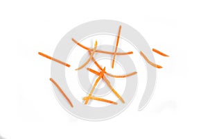 Longitudinally and thinly chopped carrots isolated