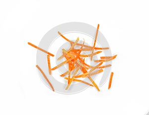 Longitudinally and thinly chopped carrots isolated
