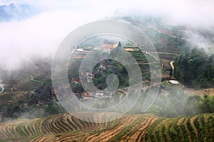 Longji terrace with fog ,Guilin