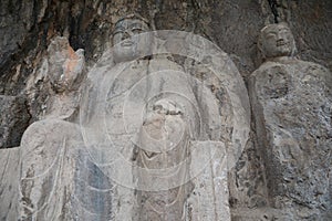 This is the Longmen Grottoes in Luoyang, Henan Province, China, a famous tourist attraction. photo