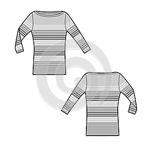 Longsleeve shirt technical sketch of front and back part