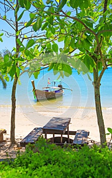 Longtail boat at Ao Nang beach, Krabi Province, Thailand photo