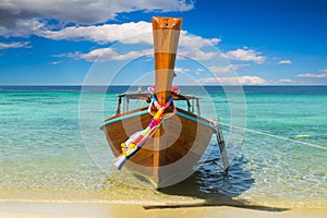 Longtail boat parking at the Thailand beach for tourist