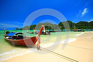 Longtail boat at Phi Phi Don island, Andaman sea.