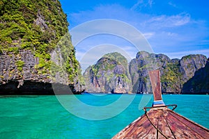 Longtail boat in sea