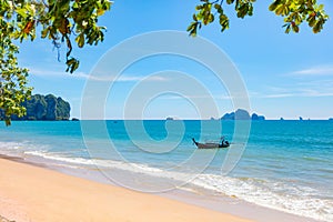 Longtail Boat In Sea At Aonang Beach