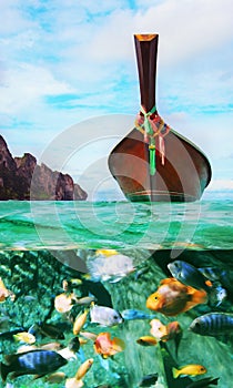 Longtail boat on the sea tropical beach