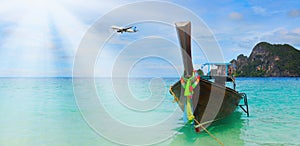 Longtail boat on the sea tropical beach