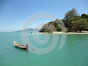 Longtail boat on a tropical island