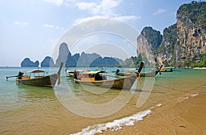 Longtail boats on the Railay beach photo