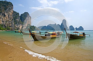 Longtail boats on the Railay beach