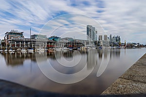 Longterm Exposure Modern Harbour Puerto Madero district in Bueno