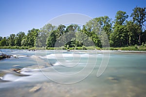 Longtime Exposure of River with River Steps and River Bank in Munich, Bavaria, German