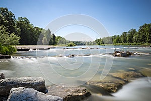 Longtime Exposure of River with River Steps and River Bank in Munich, Bavaria, Germany