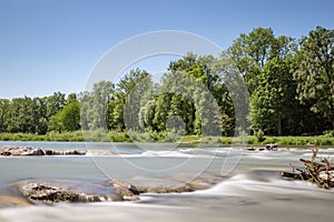 Longtime Exposure of River with River Steps and River Bank in Munich, Bavaria, Germany