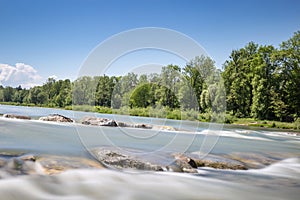 Longtime Exposure of River with River Steps and River Bank in Munich, Bavaria, Germany