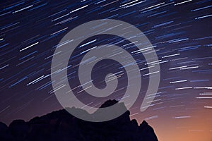 Longtime Exposure of Stars above Volcanic Landscape of Teide National Park, Tenerife, Spain