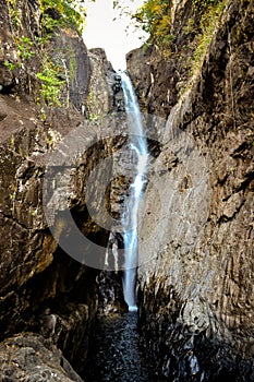Longtime exposure of waterfall and rocks in landscape