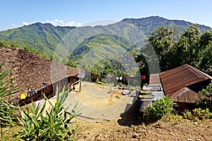 Wodden long house in Longwa tribal village, Mon, Nagaland, India, Myanmar