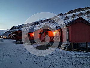 Longyearbyen street with polar night noon