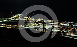 Longyearbyen town, view from the top of the mountain during the polar night