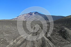 Lonquimay volcano road in ash in Chile