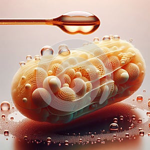 Loofah Interaction Drops collected on a loofah emphasizing the t