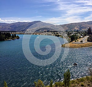 A look from above from Cromwell Lookout, on to the beautiful Kawarau River, and the town of Cromwell