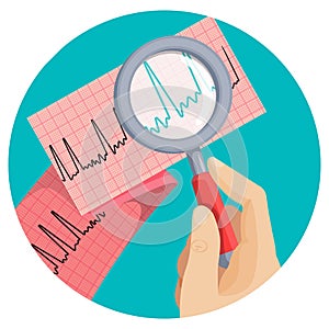 Look at atrial fibrillation through magnifying glass held by hand photo