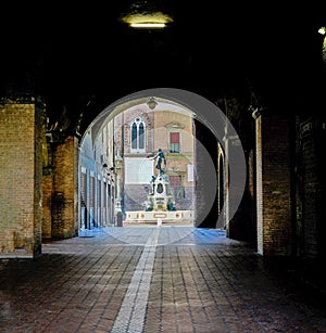 Look at the famous Neptune fountain in Bologna, Italy.