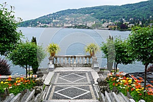 Look from the Garden on the Island of Bella to town Stresa, Lake Maggiore ,Italy