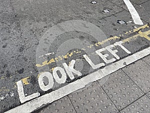 Look left road sign painted