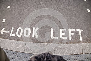 Look Left sign in a London. Great Britain