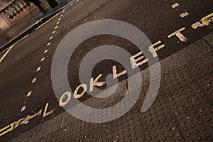 Look left sign on a London street