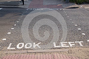 Look Left warning on the road in London