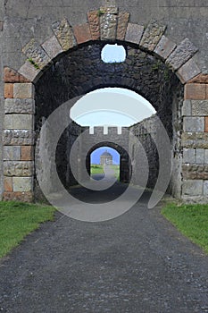 Look at the Mussenden Temple in the ruins of an ancient building