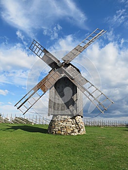 Look at old historic wooden windmill in Estonia