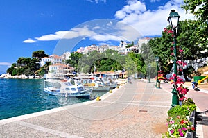 A look on the old port in Skiathos, Greece, Europe photo