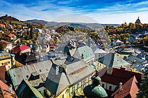 Look-out of balcony of old castle tower in Banska Stiavnica, Slovakia, UNESCO