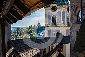 Look-out of historical walls in autumn time in Banska Stiavnica, Slovakia, UNESCO