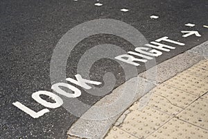 Look right written on pavement in London