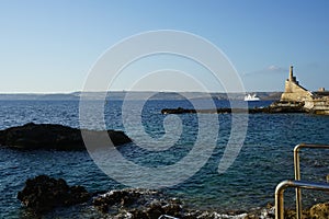 A look at the Rozi Wreck diving site, where the wreckage of the sunken Tug Boat Rozi is located. Cirkewwa, Mellieha, Malta