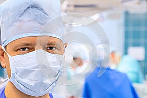 Look of surgeon in operation room photo