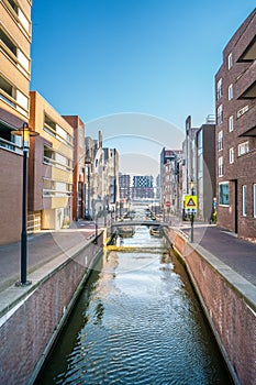 Look through to the IJhaven IJ Harbor on the Java eiland Java Island a new developed part of Amsterdam