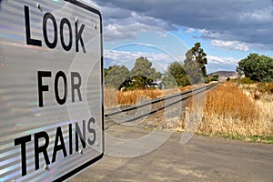 Look for Trains railway sign