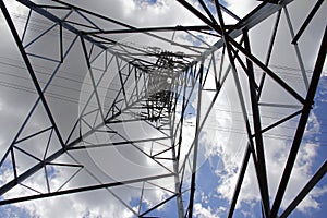 Look up and see the beautiful sunshine through the electric tower