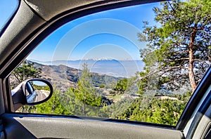 Look by the window of a car, Taurus mountains, Turkey