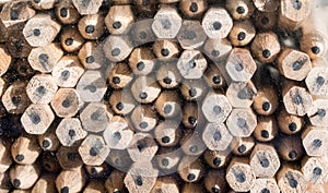 Look through window of wood pencils stack
