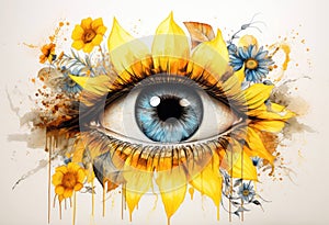 Look woman blue eye art vision macro eyelashes beauty closeup woman background illustration